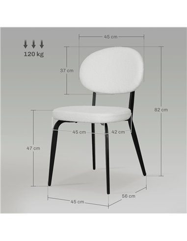 HOMCOM Boucle Dining Chairs Set of 4, Modern Upholstered Sherpa Kitchen Chairs with Backrest, Metal Legs and Padded Seat for Din
