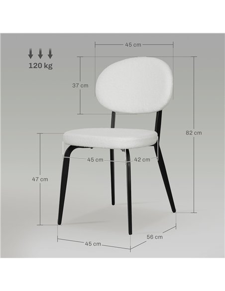 HOMCOM Boucle Dining Chairs Set of 4, Modern Upholstered Sherpa Kitchen Chairs with Backrest, Metal Legs and Padded Seat for Din - pic 151920 | FastDaddyshop