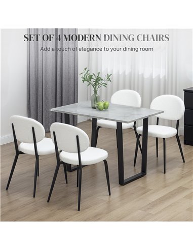 HOMCOM Boucle Dining Chairs Set of 4, Modern Upholstered Sherpa Kitchen Chairs with Backrest, Metal Legs and Padded Seat for Din