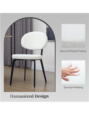 HOMCOM Boucle Dining Chairs Set of 4, Modern Upholstered Sherpa Kitchen Chairs with Backrest, Metal Legs and Padded Seat for Din