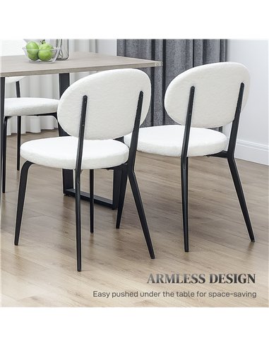 HOMCOM Boucle Dining Chairs Set of 4, Modern Upholstered Sherpa Kitchen Chairs with Backrest, Metal Legs and Padded Seat for Din