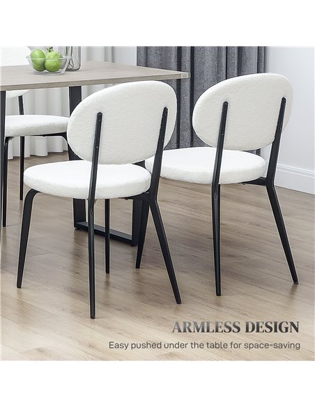 HOMCOM Boucle Dining Chairs Set of 4, Modern Upholstered Sherpa Kitchen Chairs with Backrest, Metal Legs and Padded Seat for Din - pic 151924 | FastDaddyshop