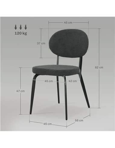 HOMCOM Boucle Dining Chairs Set of 4, Modern Upholstered Sherpa Kitchen Chairs with Backrest, Metal Legs and Padded Seat for Din