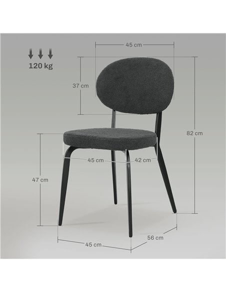 HOMCOM Boucle Dining Chairs Set of 4, Modern Upholstered Sherpa Kitchen Chairs with Backrest, Metal Legs and Padded Seat for Din - pic 151929 | FastDaddyshop