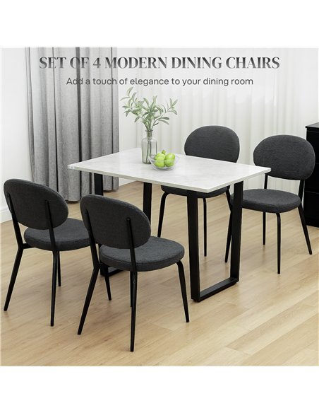 HOMCOM Boucle Dining Chairs Set of 4, Modern Upholstered Sherpa Kitchen Chairs with Backrest, Metal Legs and Padded Seat for Din - pic 151930 | FastDaddyshop