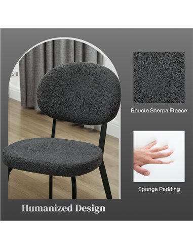 HOMCOM Boucle Dining Chairs Set of 4, Modern Upholstered Sherpa Kitchen Chairs with Backrest, Metal Legs and Padded Seat for Din