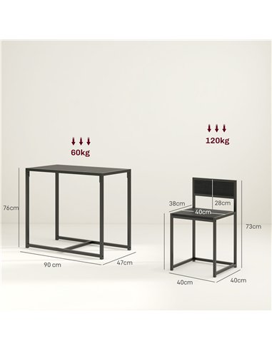 HOMCOM Dining Table and Chairs Set 2, Dining Room Sets, Rectangular Space Saving Table and 2 Chairs for Compact Kitchens, Steel 