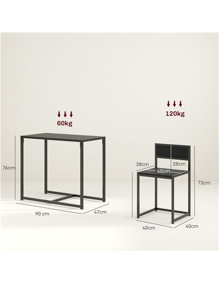 HOMCOM Dining Table and Chairs Set 2, Dining Room Sets, Rectangular Space Saving Table and 2 Chairs for Compact Kitchens, Steel  - pic 151938 | FastDaddyshop