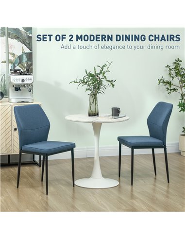 HOMCOM Velvet Dining Chairs Set of 2, Modern Upholstered Kitchen Chairs with Metal Legs, Curved Back and Padded Seat, Armless Si