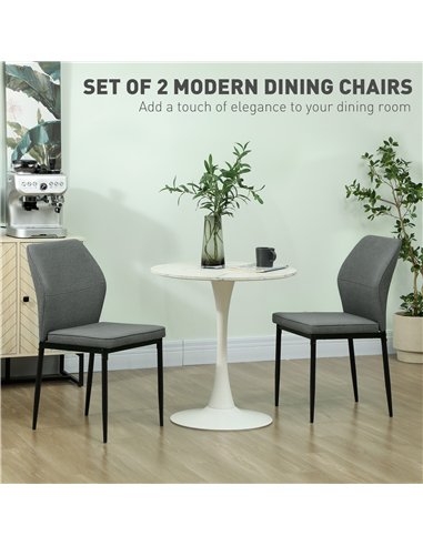 HOMCOM Velvet Dining Chairs Set of 2, Modern Upholstered Kitchen Chairs with Metal Legs, Curved Back and Padded Seat, Armless Si