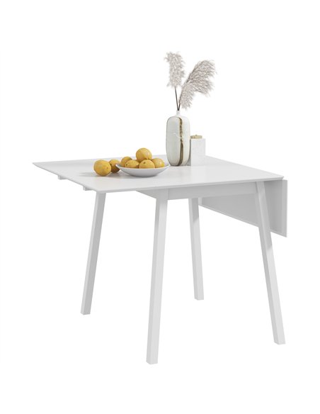 HOMCOM Solid Wood Folding Dining Table, Drop Leaf Table for 2-4 People, Rectangle Kitchen Table for Small Space, White - pic 151963 | FastDaddyshop