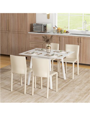 HOMCOM Solid Wood Folding Dining Table, Drop Leaf Table for 2-4 People, Rectangle Kitchen Table for Small Space, White