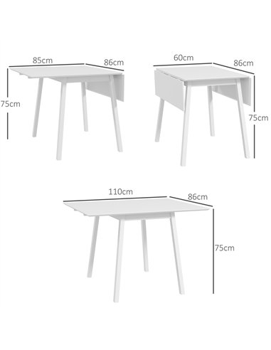 HOMCOM Solid Wood Folding Dining Table, Drop Leaf Table for 2-4 People, Rectangle Kitchen Table for Small Space, White