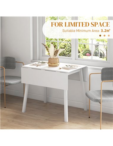 HOMCOM Solid Wood Folding Dining Table, Drop Leaf Table for 2-4 People, Rectangle Kitchen Table for Small Space, White