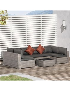 Outsunny 6-Seater Half-Square Rattan Sofa Set, Mixed Grey 2