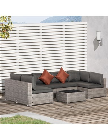 Outsunny 6-Seater Half-Square Rattan Sofa Set, Mixed Grey