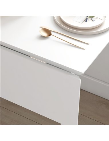HOMCOM Solid Wood Folding Dining Table, Drop Leaf Table for 2-4 People, Rectangle Kitchen Table for Small Space, White