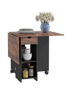 HOMCOM Folding Dining Table, Drop Leaf Table for Small Spaces, Foldable Table with Drawer and Storage Shelves for Kitchen, Dinin