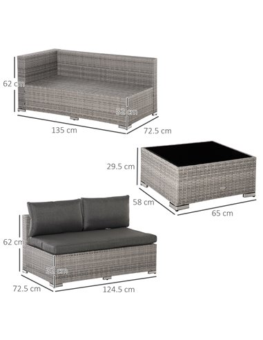 Outsunny 6-Seater Half-Square Rattan Sofa Set, Mixed Grey