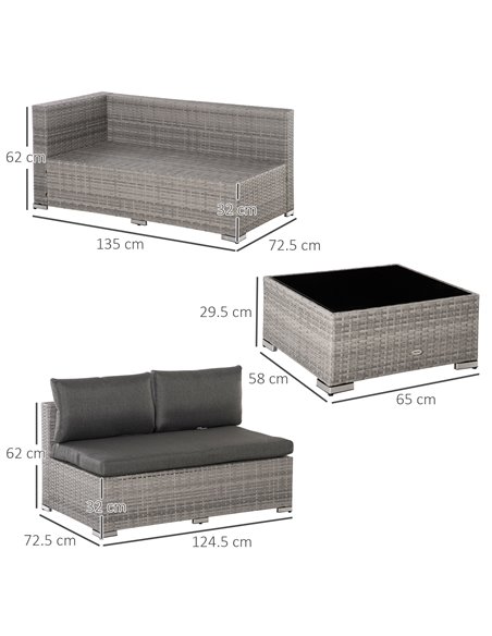Outsunny 6-Seater Half-Square Rattan Sofa Set, Mixed Grey - pic 15198 | FastDaddyshop