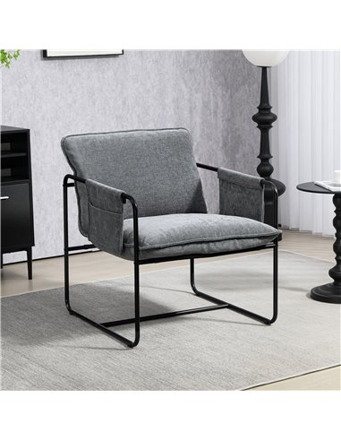 HOMCOM Minimal Padded Accent Chair, with Pockets - Grey
