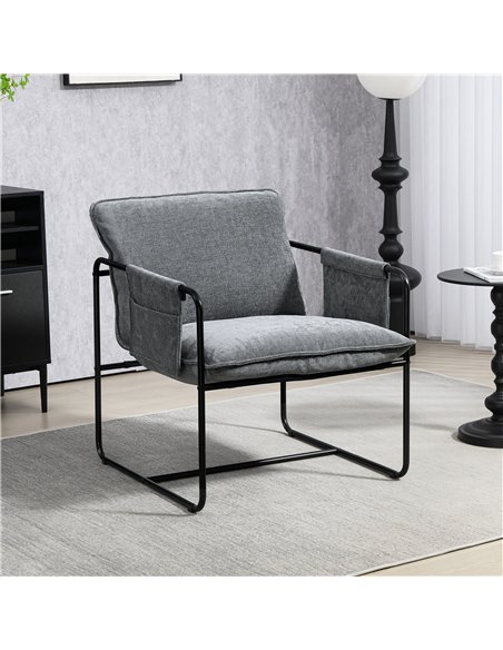 HOMCOM Minimal Padded Accent Chair, with Pockets - Grey - pic 151982 | FastDaddyshop