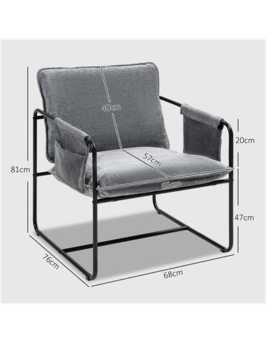HOMCOM Minimal Padded Accent Chair, with Pockets - Grey
