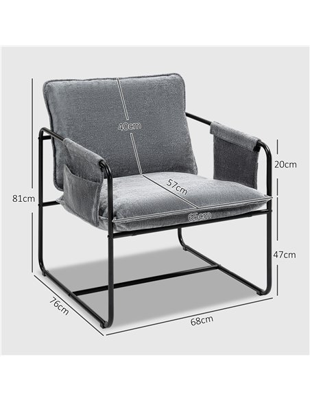 HOMCOM Minimal Padded Accent Chair, with Pockets - Grey - pic 151983 | FastDaddyshop