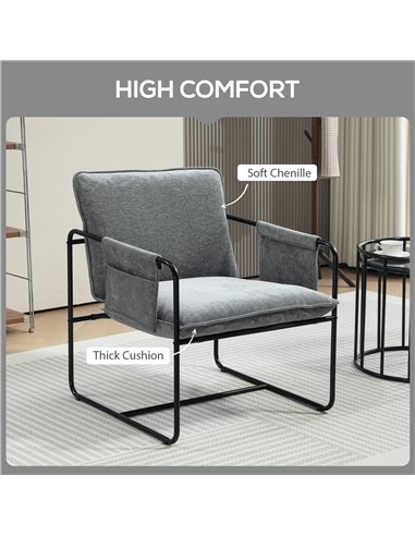 HOMCOM Minimal Padded Accent Chair, with Pockets - Grey