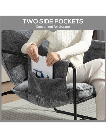 HOMCOM Minimal Padded Accent Chair, with Pockets - Grey - pic 151985 | FastDaddyshop