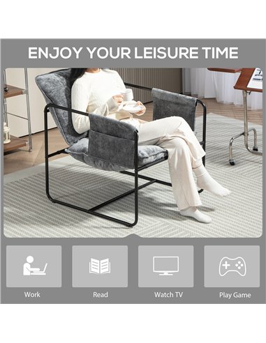 HOMCOM Minimal Padded Accent Chair, with Pockets - Grey
