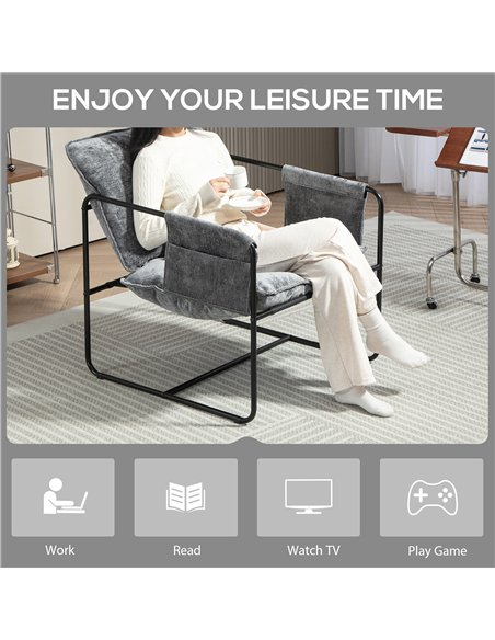 HOMCOM Minimal Padded Accent Chair, with Pockets - Grey - pic 151987 | FastDaddyshop