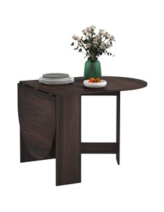HOMCOM Folding Dining Table, Drop Leaf Table for Small Spaces, Oval Tabletop for Dining Room, Chocolate Wood Effect