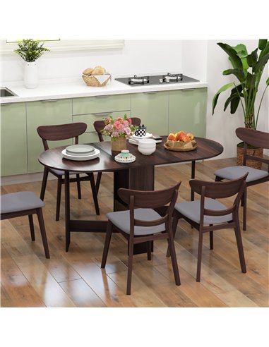 HOMCOM Folding Dining Table, Drop Leaf Table for Small Spaces, Oval Tabletop for Dining Room, Chocolate Wood Effect