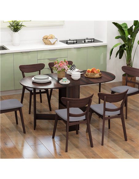 HOMCOM Folding Dining Table, Drop Leaf Table for Small Spaces, Oval Tabletop for Dining Room, Chocolate Wood Effect - pic 151991 | FastDaddyshop