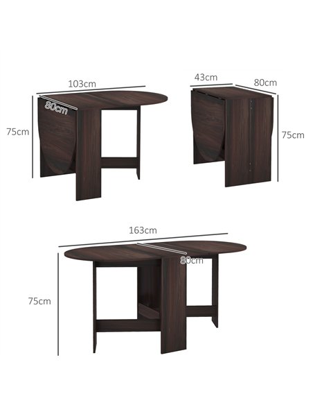 HOMCOM Folding Dining Table, Drop Leaf Table for Small Spaces, Oval Tabletop for Dining Room, Chocolate Wood Effect - pic 151992 | FastDaddyshop