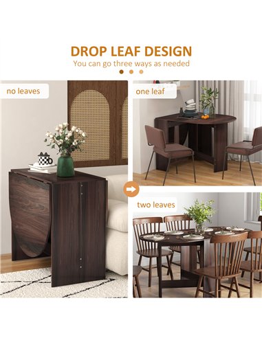 HOMCOM Folding Dining Table, Drop Leaf Table for Small Spaces, Oval Tabletop for Dining Room, Chocolate Wood Effect