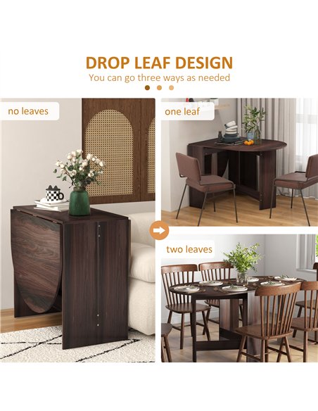 HOMCOM Folding Dining Table, Drop Leaf Table for Small Spaces, Oval Tabletop for Dining Room, Chocolate Wood Effect - pic 151993 | FastDaddyshop