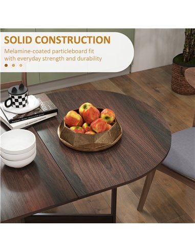 HOMCOM Folding Dining Table, Drop Leaf Table for Small Spaces, Oval Tabletop for Dining Room, Chocolate Wood Effect