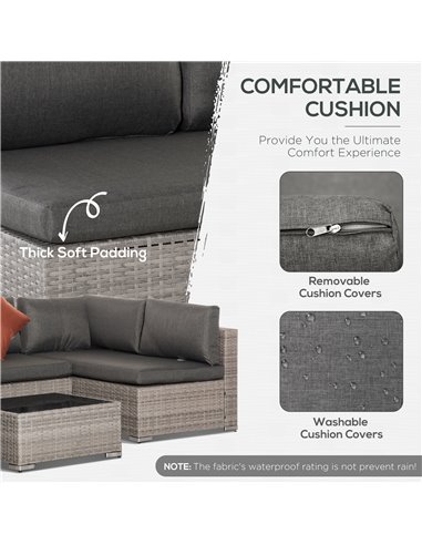 Outsunny 6-Seater Half-Square Rattan Sofa Set, Mixed Grey
