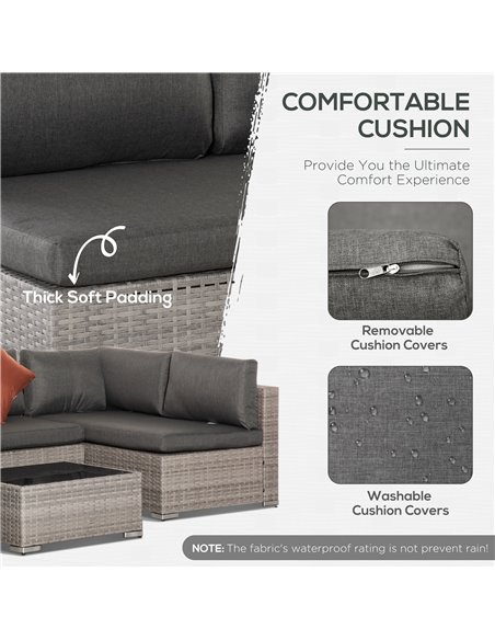 Outsunny 6-Seater Half-Square Rattan Sofa Set, Mixed Grey - pic 15200 | FastDaddyshop