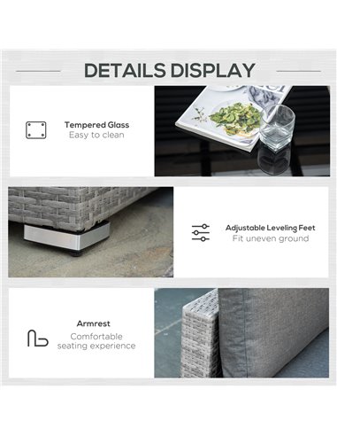 Outsunny 6-Seater Half-Square Rattan Sofa Set, Mixed Grey