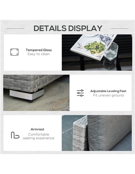 Outsunny 6-Seater Half-Square Rattan Sofa Set, Mixed Grey - pic 15201 | FastDaddyshop
