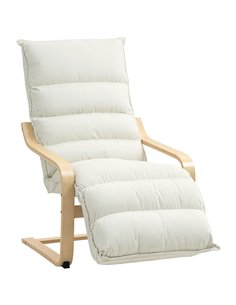 HOMCOM Curved Wooden Accent Chair, with Adjustable Footrest - Cream White
