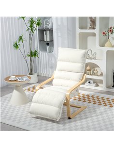 HOMCOM Curved Wooden Accent Chair, with Adjustable Footrest - Cream White 2
