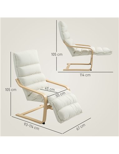 HOMCOM Curved Wooden Accent Chair, with Adjustable Footrest - Cream White