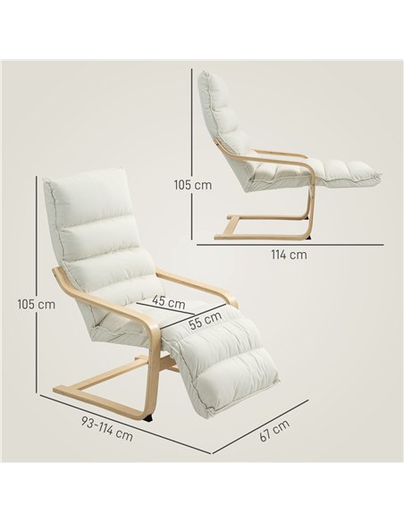 HOMCOM Curved Wooden Accent Chair, with Adjustable Footrest - Cream White - pic 152019 | FastDaddyshop