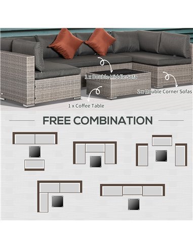Outsunny 6-Seater Half-Square Rattan Sofa Set, Mixed Grey