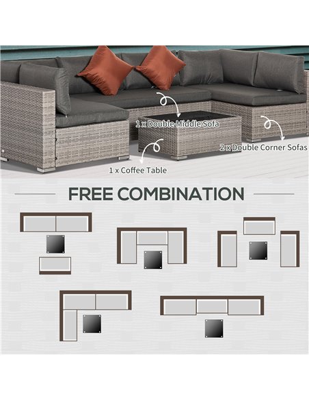 Outsunny 6-Seater Half-Square Rattan Sofa Set, Mixed Grey - pic 15202 | FastDaddyshop