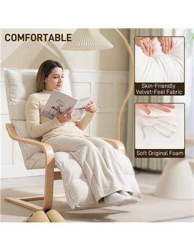 HOMCOM Curved Wooden Accent Chair, with Adjustable Footrest - Cream White